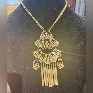 Vintage Gold Statement Filigree Fringe Necklace